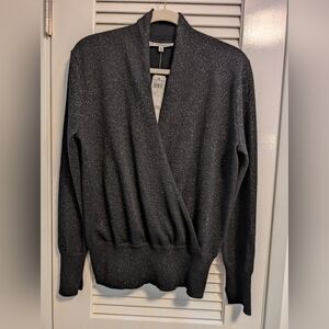 Black Cashmere Metallic Crossover Sweater Sz L